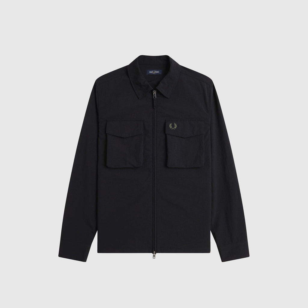 Fred Perry Ripstop Pocket Overshirt - Black - Front