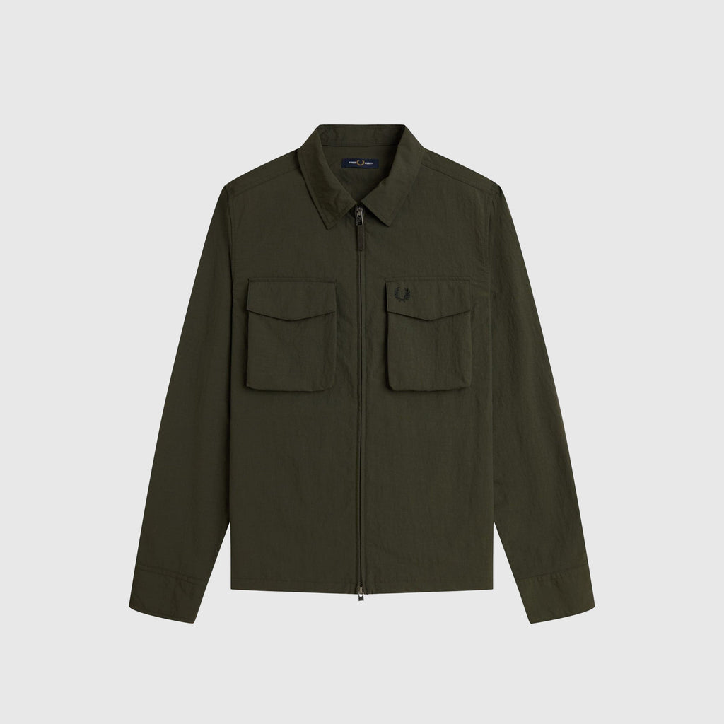 Fred Perry Ripstop Pocket Overshirt - Hunting Green - Front