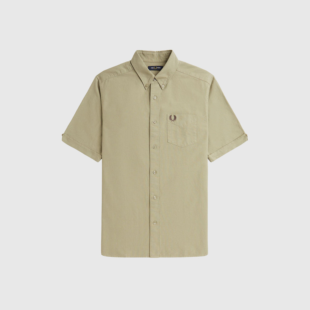 Fred Perry SS Oxford Shirt - Warm Grey - Front