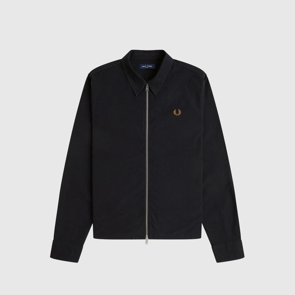 Fred Perry Seersucker Zip Through Overshirt - Black - Front