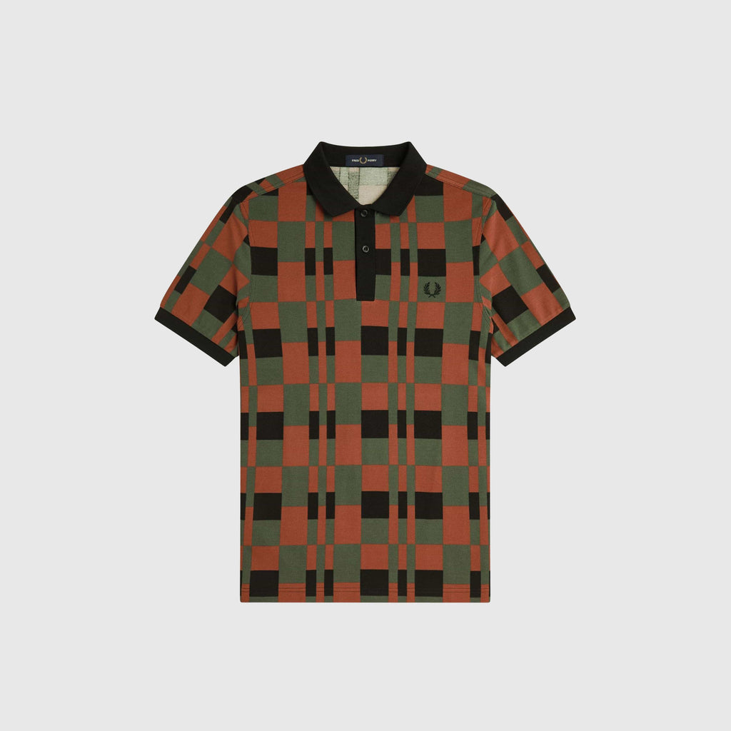 Fred Perry Split Chequerboard Polo Shirt - Laurel Wreath Green - Front