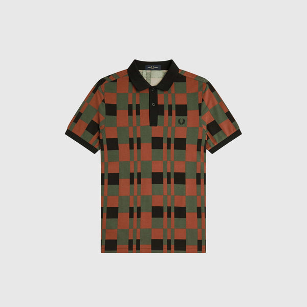 Fred Perry Split Chequerboard Polo Shirt - Laurel Wreath Green - Front