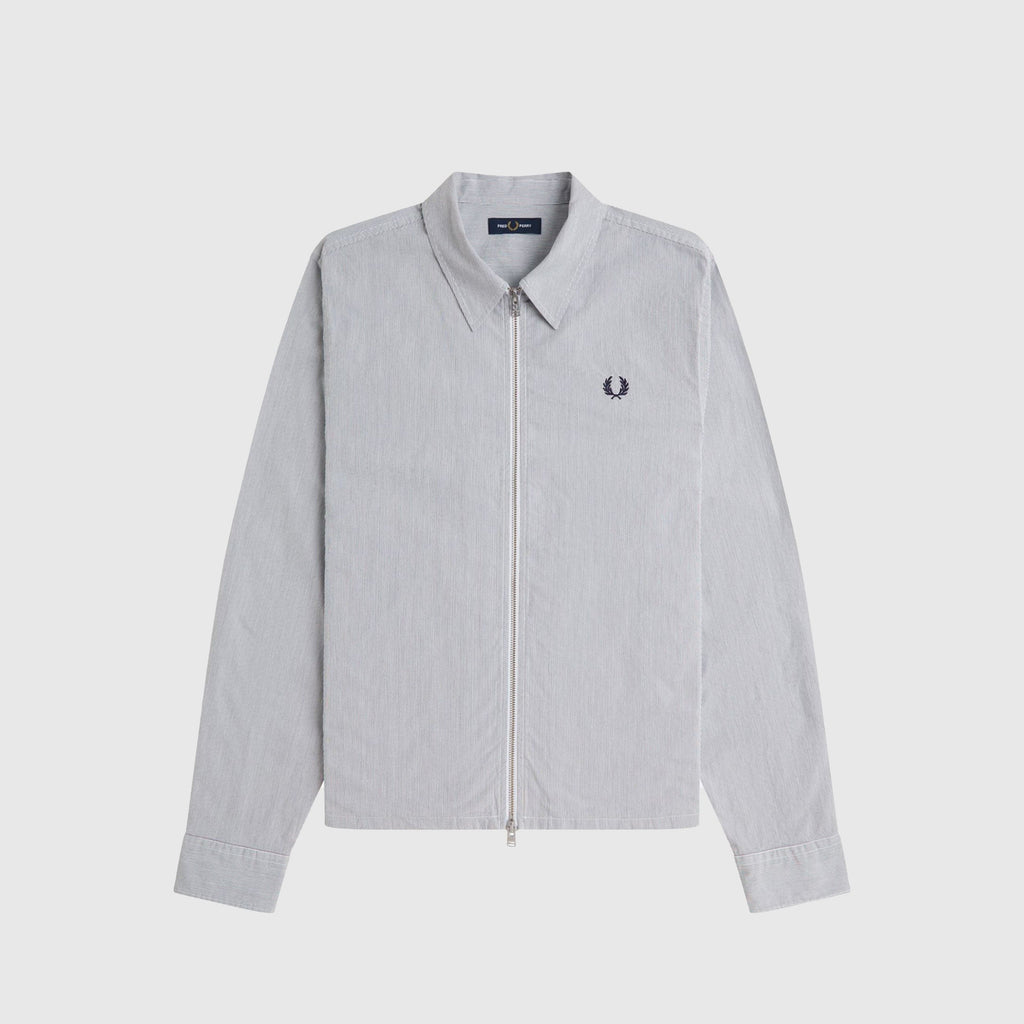 Fred Perry Striped Seerksucker Zip Through Overshirt - Blue / White - Front