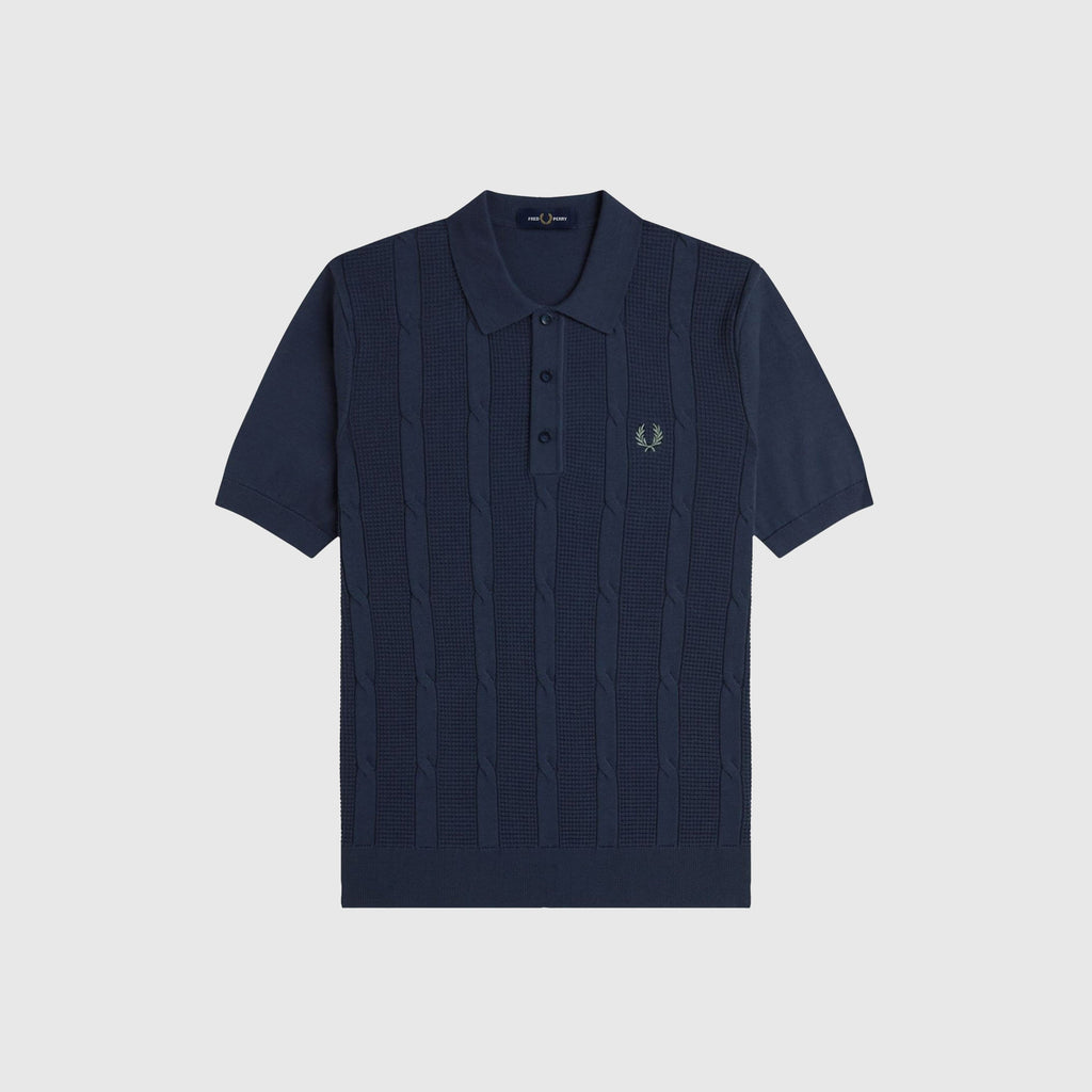 Fred Perry Textured Cable Knit Shirt - Dark Airforce - Front
