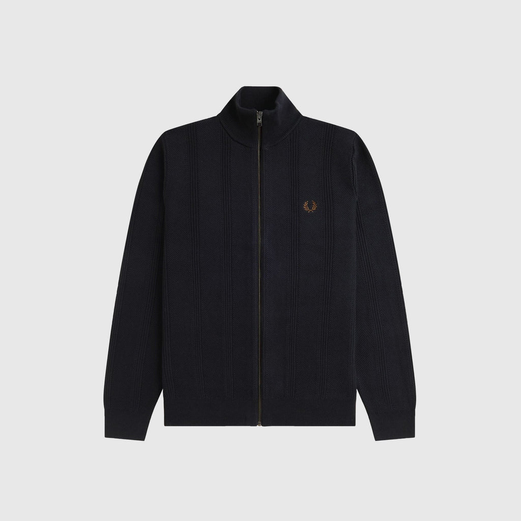 Fred Perry Textured Zip Through Cardigan - Black - Front