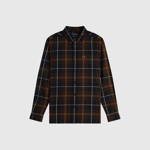 Fred Perry Twill Tartan Shirt - Rich Brown - Front
