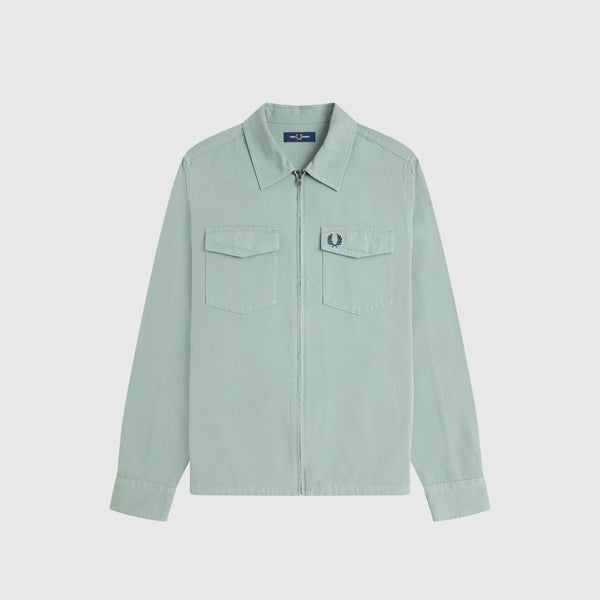 Fred Perry Twill Zip Through Overshirt - Bayleaf - Front