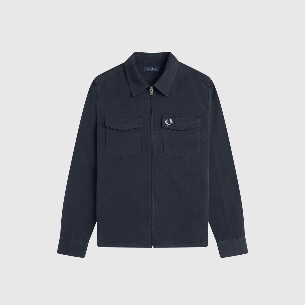 Fred Perry Twill Zip Through Overshirt - Navy - Front