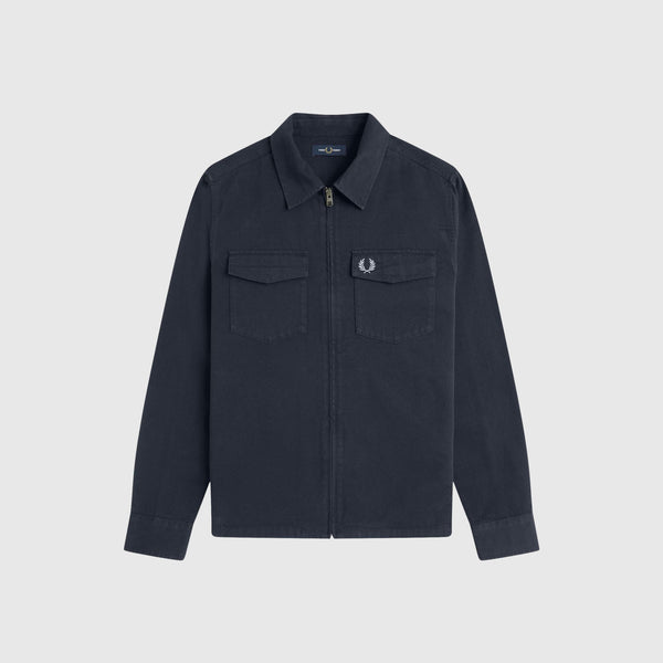 Fred Perry Twill Zip Through Overshirt - Navy - Front
