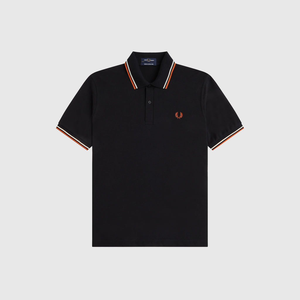 Fred Perry Twin Tipped Shirt Made In England - Black / Off White / Clay - Front