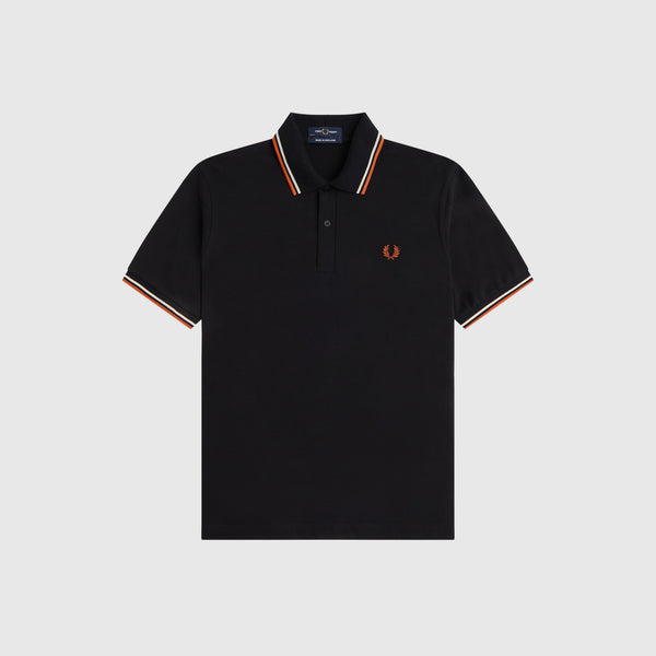 Fred Perry Twin Tipped Shirt Made In England - Black / Off White / Clay - Front