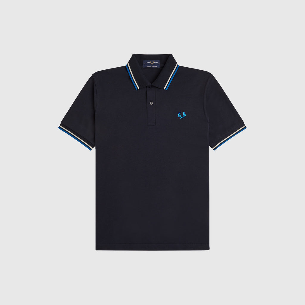 Fred Perry Twin Tipped Shirt Made In England - Navy / Off White / Icy Blue - Front