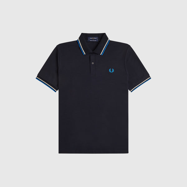 Fred Perry Twin Tipped Shirt Made In England - Navy / Off White / Icy Blue - Front