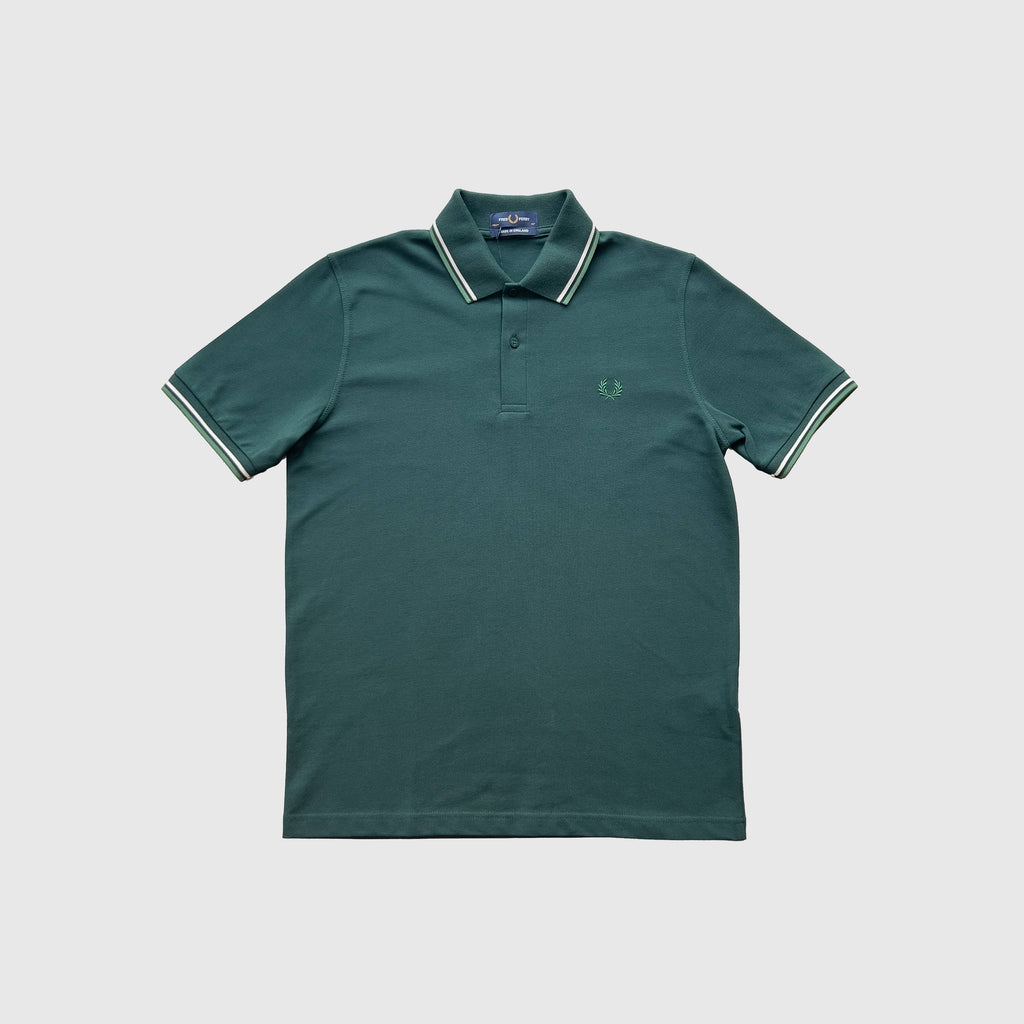 Fred Perry Twin Tipped Shirt Made In England Sports - Green / Off White / Green - Front