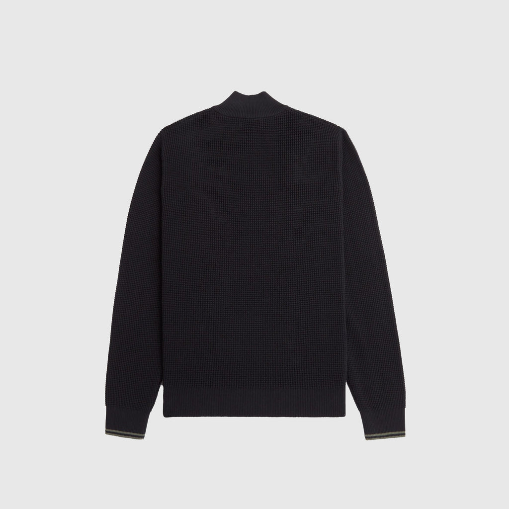 Fred Perry Waffle Stitch Half Zip Jumper - Black - Back