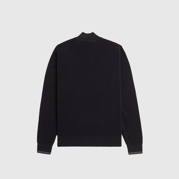 Fred Perry Waffle Stitch Half Zip Jumper - Black - Back