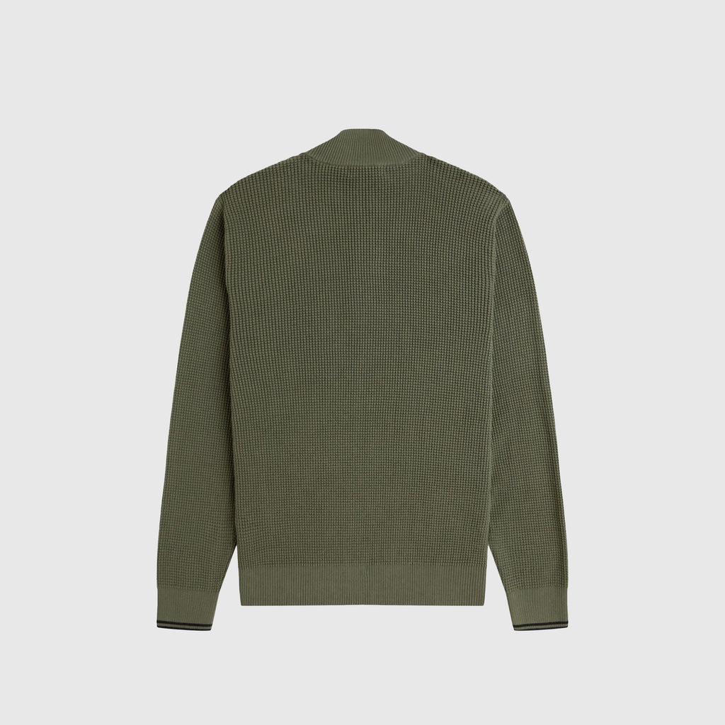 Fred Perry Waffle Stitch Half Zip Jumper - Laurel Wreath Green - Back