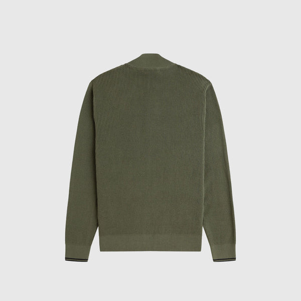 Fred Perry Waffle Stitch Half Zip Jumper - Laurel Wreath Green - Back