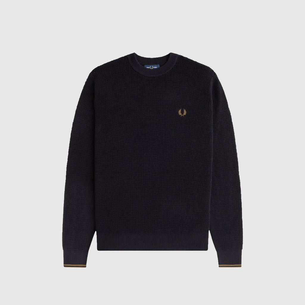 Fred Perry Waffle Stitch Jumper - Black - Front