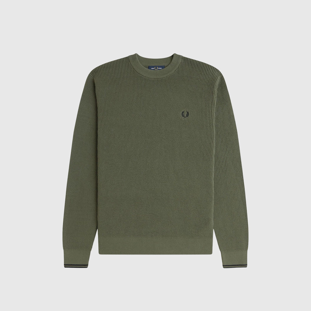Fred Perry Waffle Stitch Jumper - Laurel Wreath Green - Front
