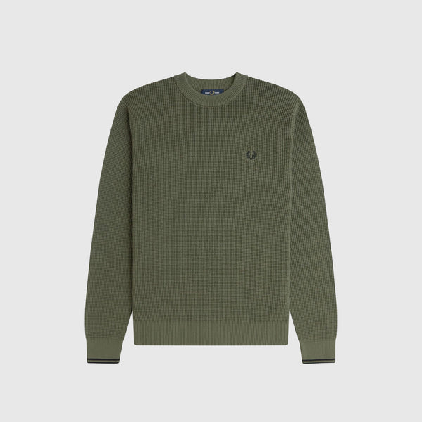 Fred Perry Waffle Stitch Jumper - Laurel Wreath Green - Front