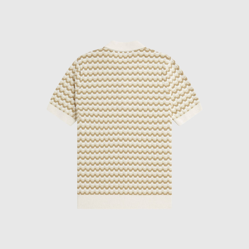Fred Perry Boucle Jacquard Knitted Shirt - Ecru - Back