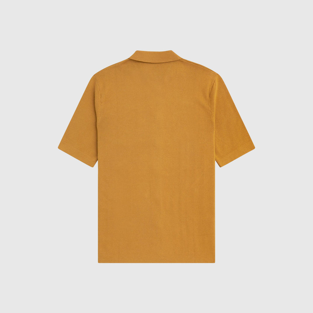Fred Perry Button Through Knitted Shirt - Dark Caramel - Back