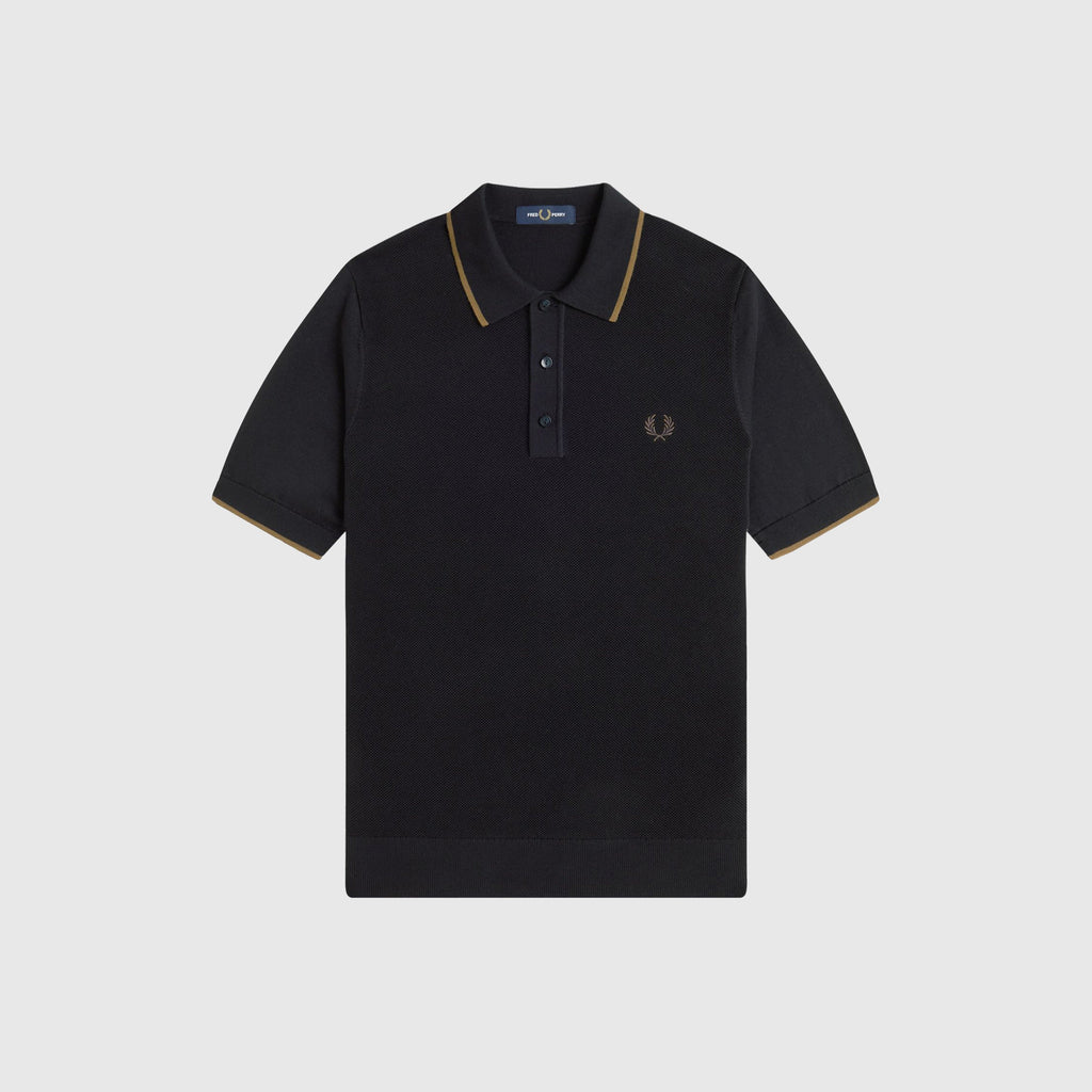 Fred Perry Pique Stitch Knitted Shirt - Dark Petrol - Front