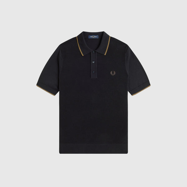 Fred Perry Pique Stitch Knitted Shirt - Dark Petrol - Front