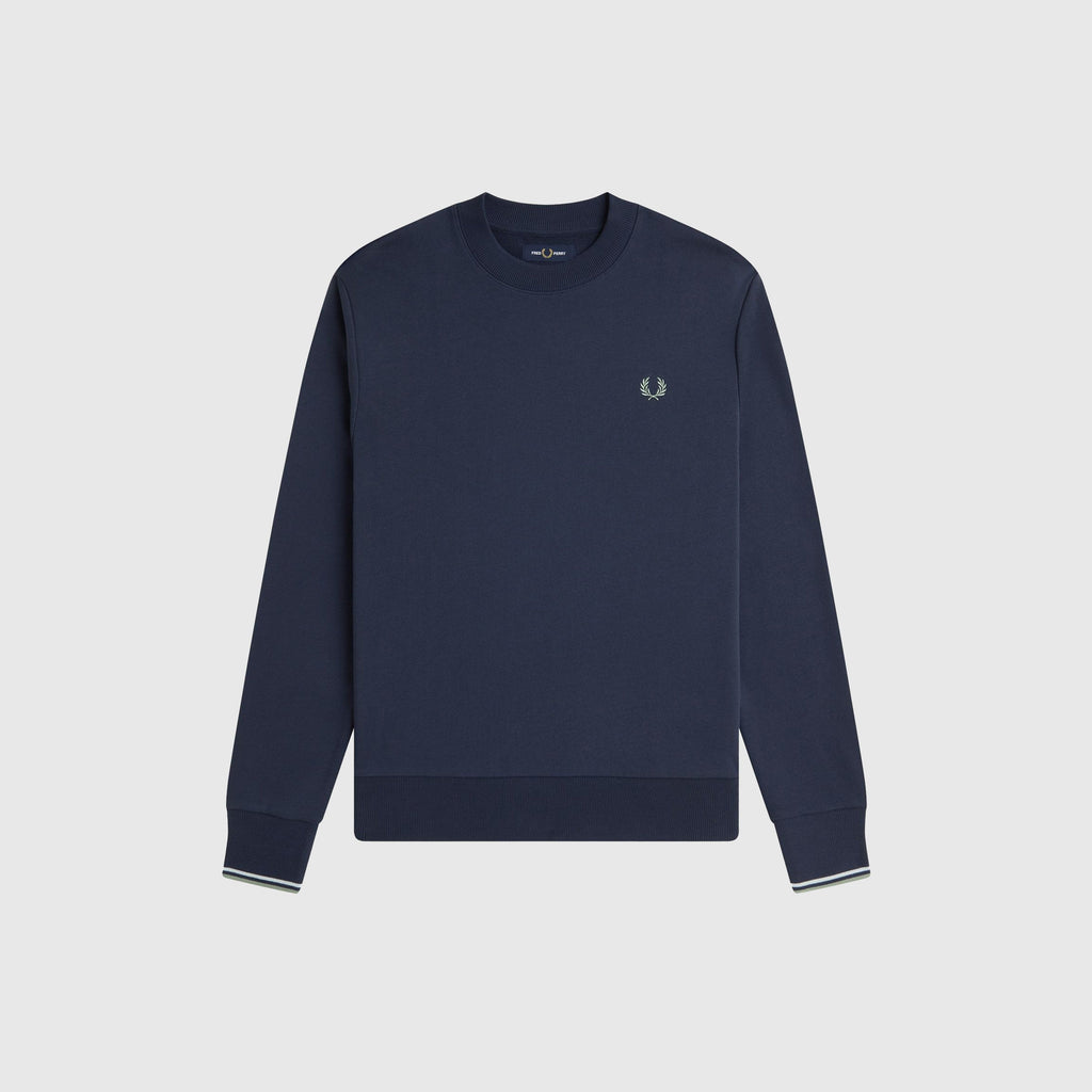 Fred Perry Crew Neck Sweatshirt - Dark Airforce / Light Ice / Bayleaf - Front