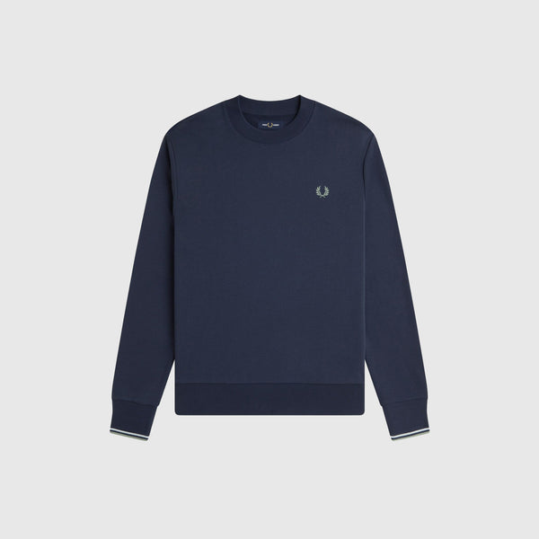 Fred Perry Crew Neck Sweatshirt - Dark Airforce / Light Ice / Bayleaf - Front
