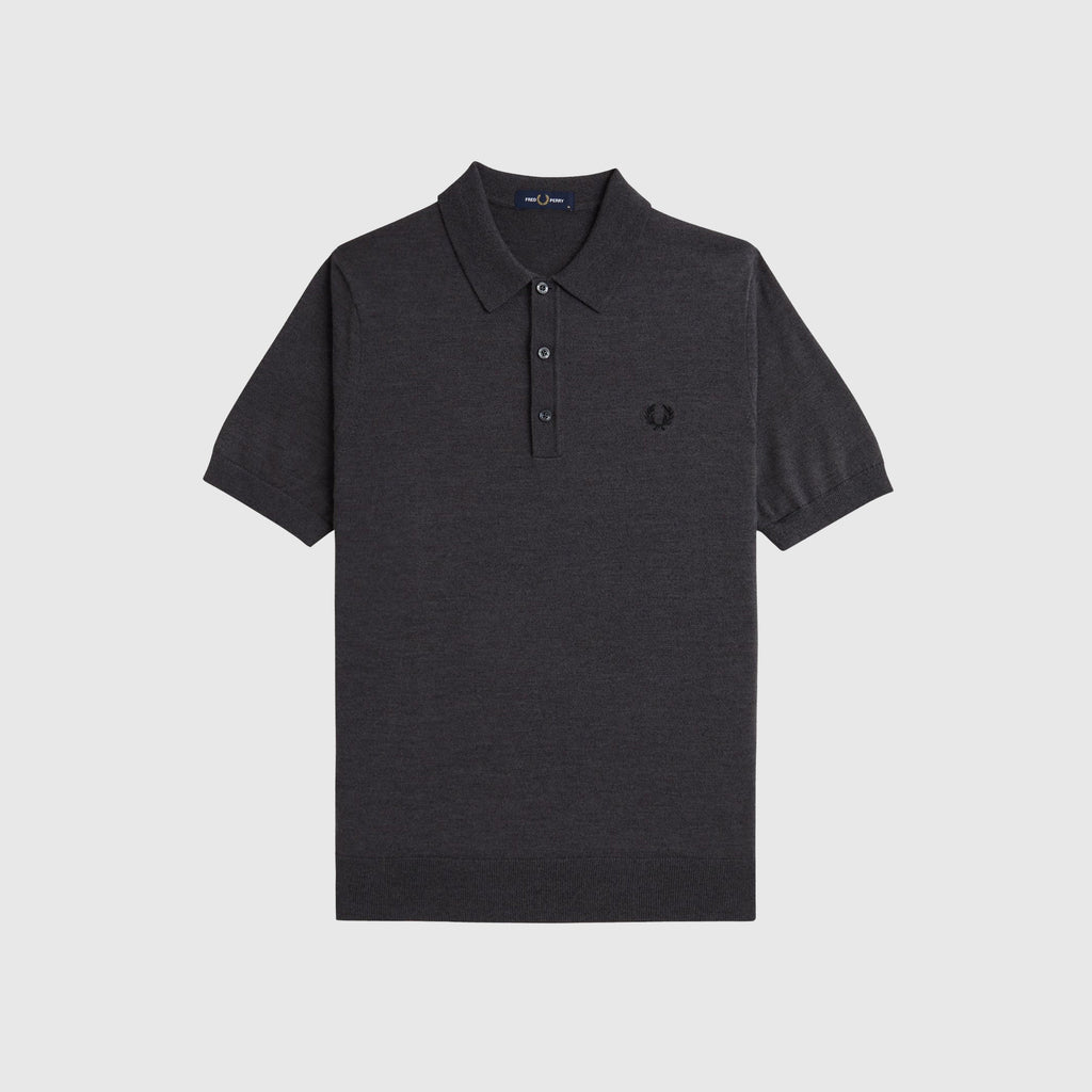 Fred Perry Classic Knitted Shirt SS - Dark Grey Marl - Front