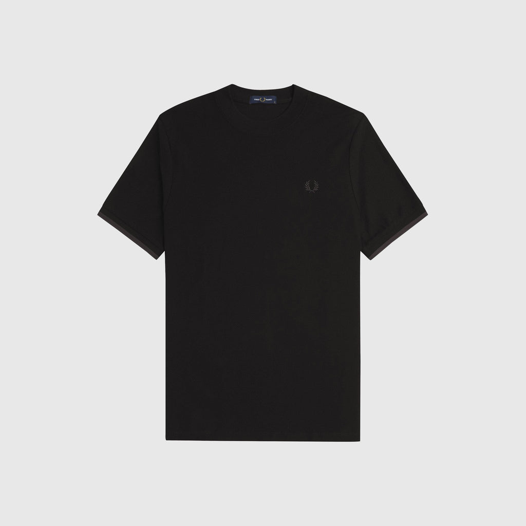Fred Perry Tipped Cuff Pique Shirt - Black / Court Green - Front