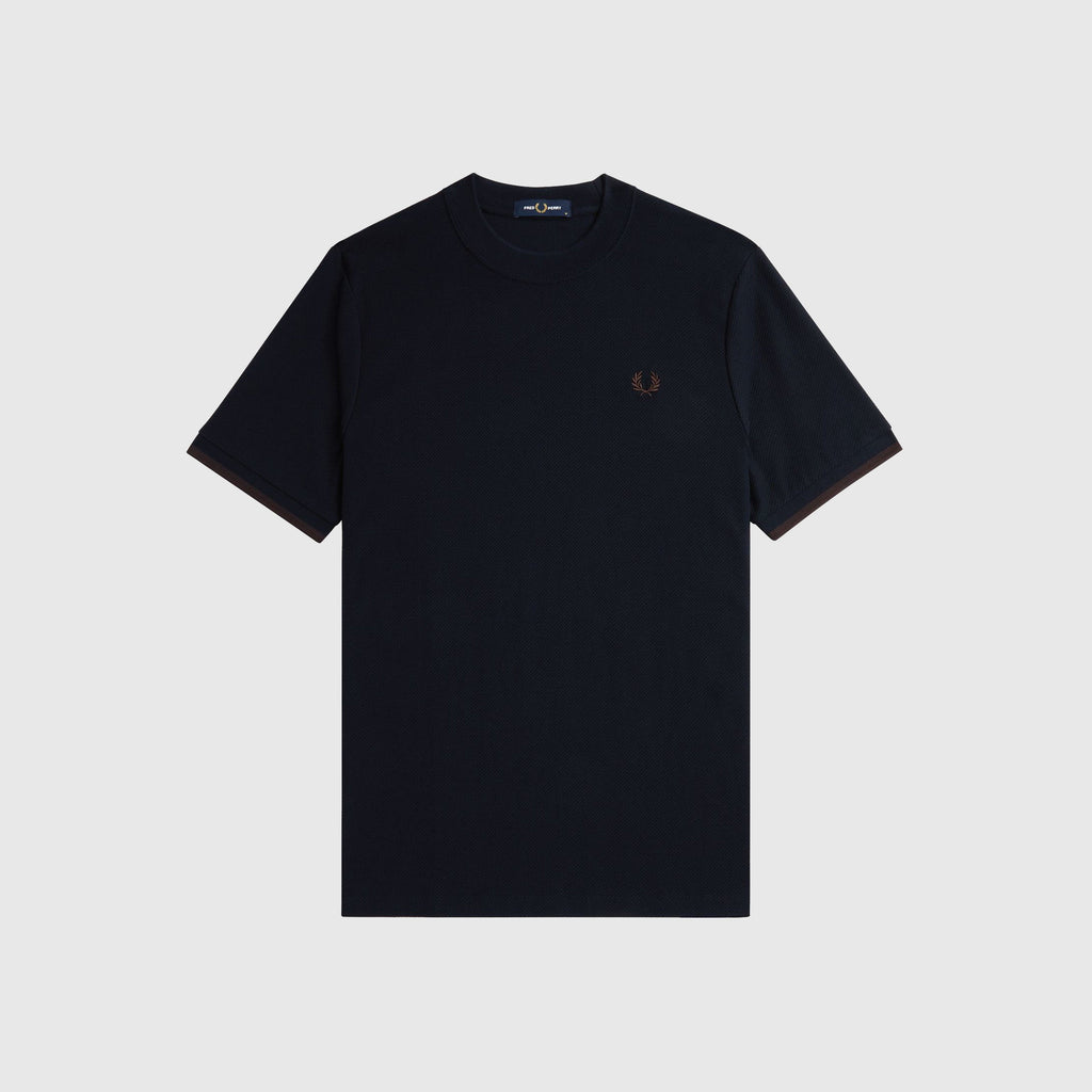 Fred Perry Tipped Cuff Pique Shirt - Navy / Brown - Front