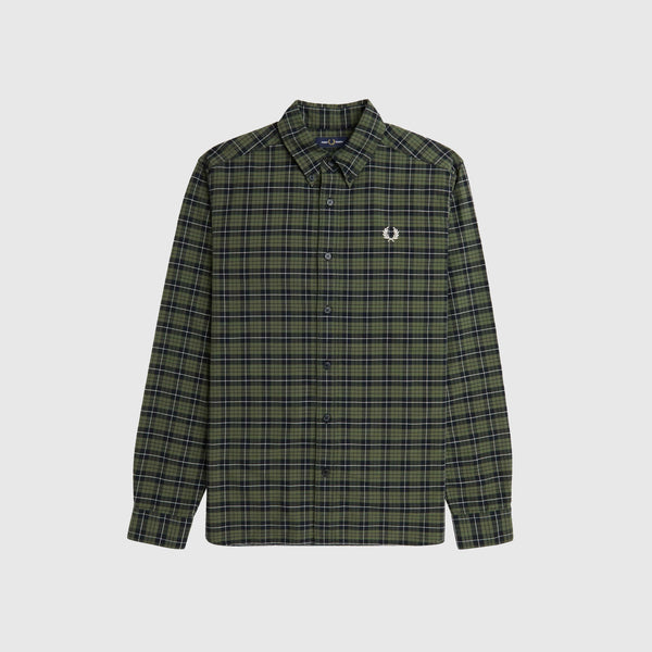 Fred Perry Tartan Oxford Shirt - Laurel Wreath Green - Front