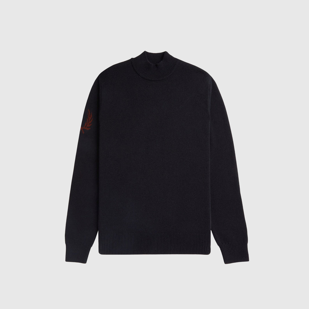 Fred Perry Laurel Wreath Mock Neck Jumper - Black - Front