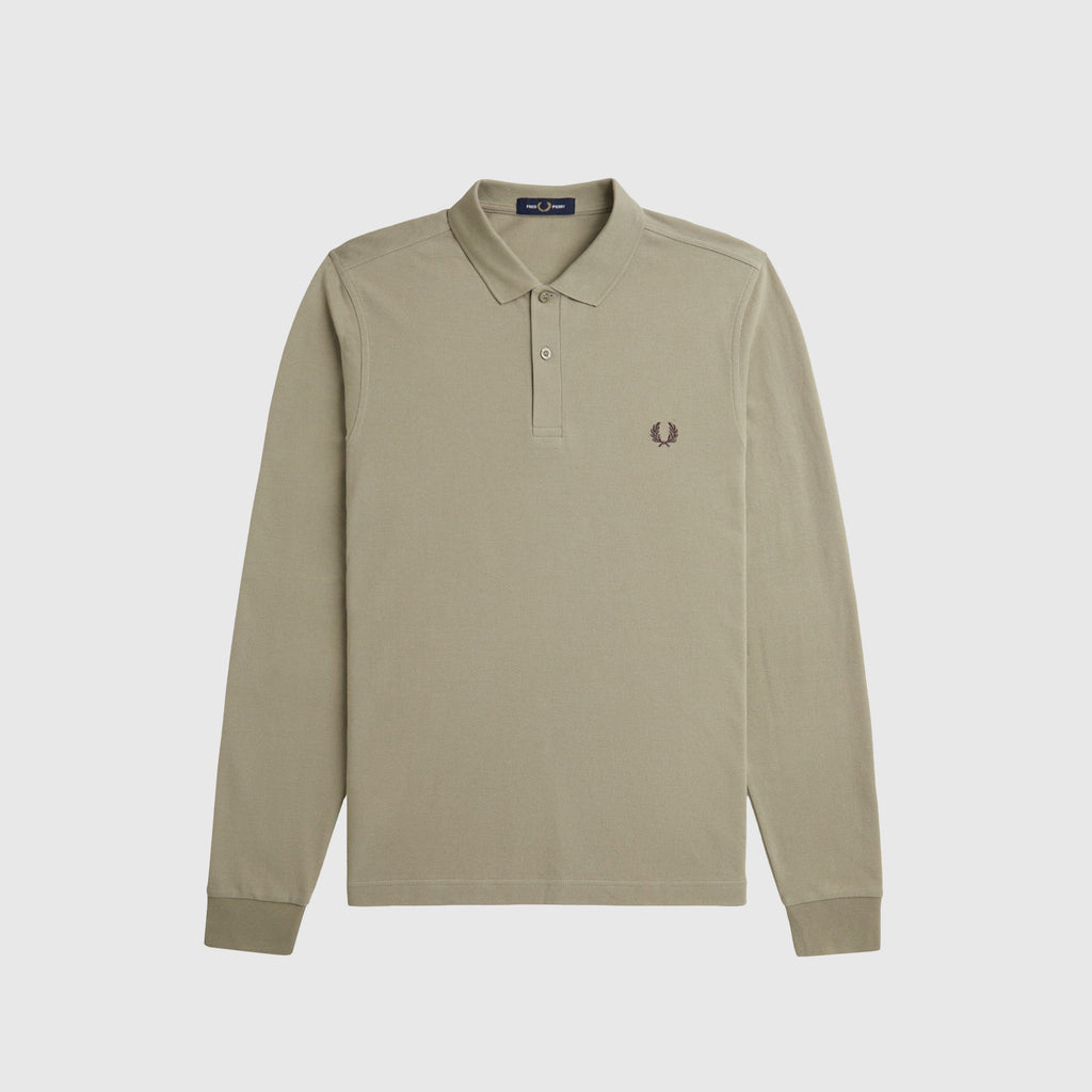 Fred Perry LS Plain Fred Perry Shirt - Warm Grey / Brick - Front