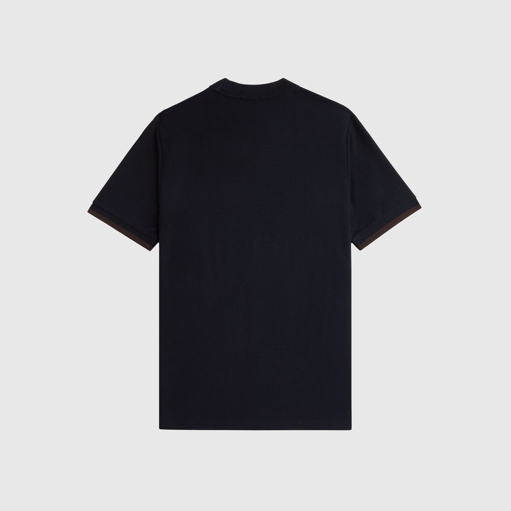 Fred Perry Tipped Cuff Pique Shirt - Navy / Brown - Back