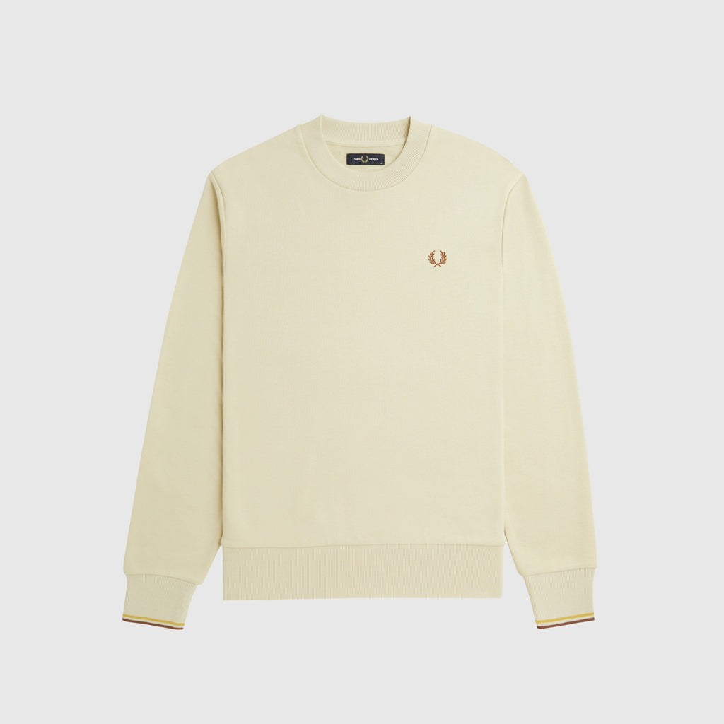 Fred Perry Crew Neck Sweatshirt - Oatmeal / Whisky Brown - Front