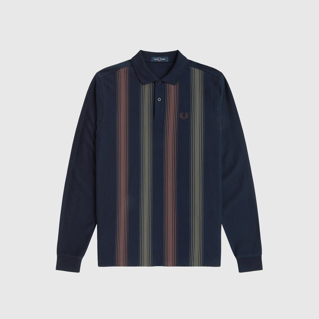 Fred Perry Ombre Stripe LS Polo Shirt - Navy - Front