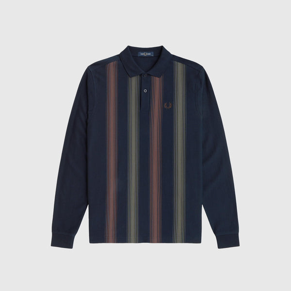 Fred Perry Ombre Stripe LS Polo Shirt - Navy - Front