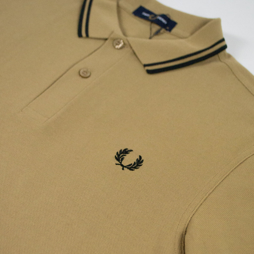 Fred Perry Twin Tipped Fred Perry Shirt - Warm Stone / Black - Front Close Up