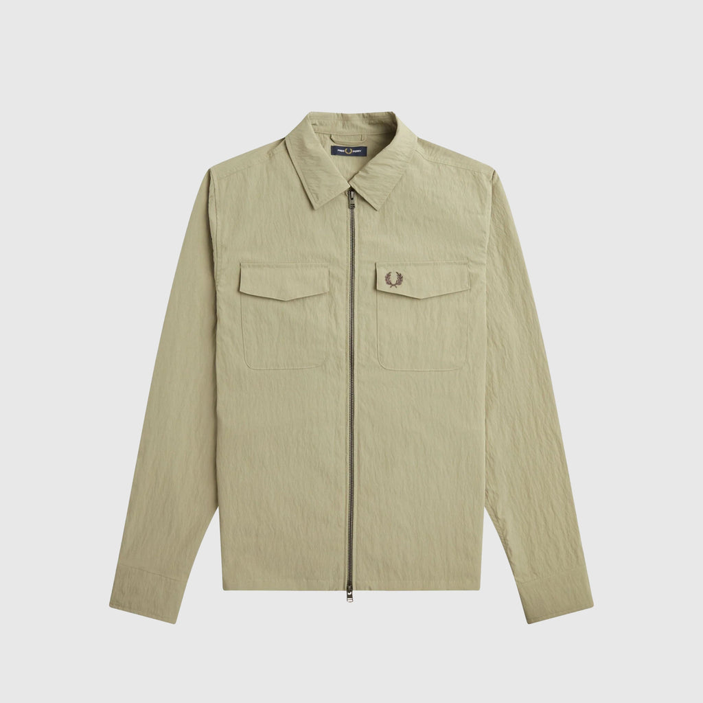 Fred Perry Zip Overshirt - Warm Grey - Front