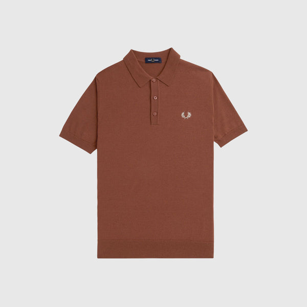 Fred Perry Classic Knitted Shirt SS - Whisky Brown - Front