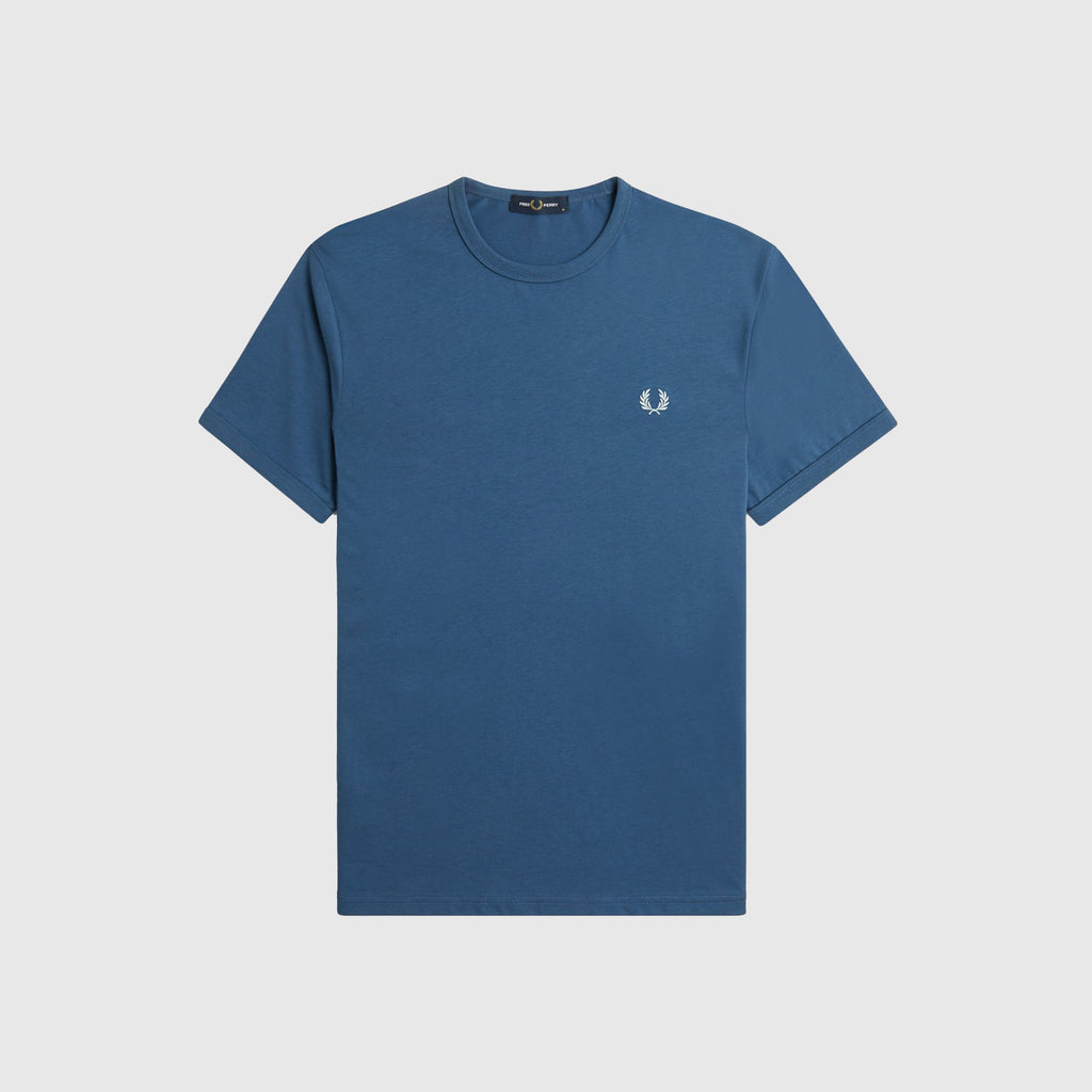  Fred Perry Ringer Tee - Midnight Blue / Light Ice - Front