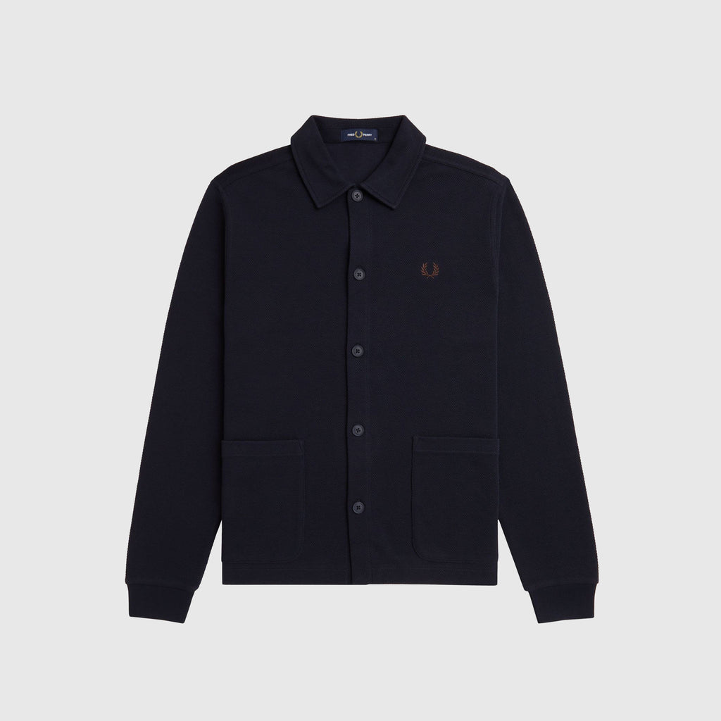 Fred Perry Button Through Long Sleeve POL - Navy - Front