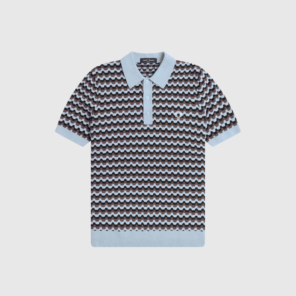 Fred Perry Boucle Jacquard Knitted Shirt - Light Smoke - Front