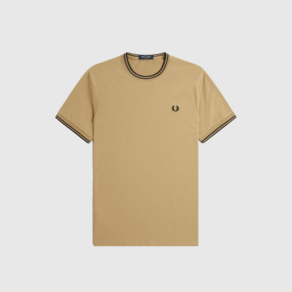 Fred Perry Twin Tipped T-shirt - Warm Stone / Black - Front