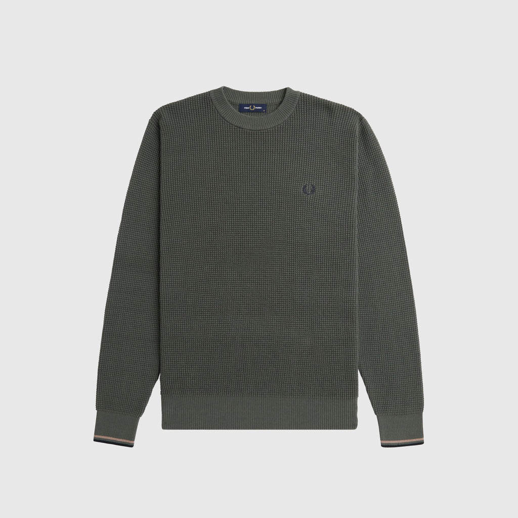 Fred Perry Waffle Stitch Jumper - Field Green - Front