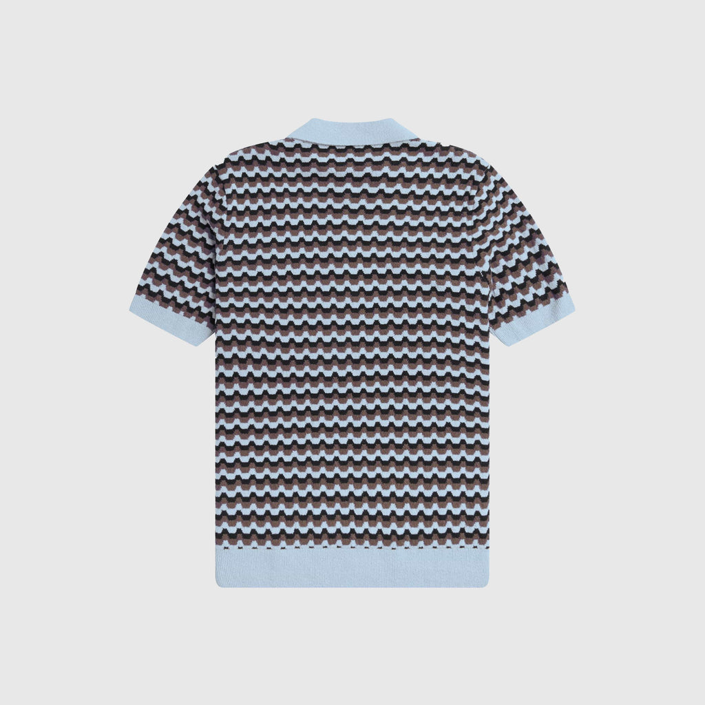 Fred Perry Boucle Jacquard Knitted Shirt - Light Smoke - Back